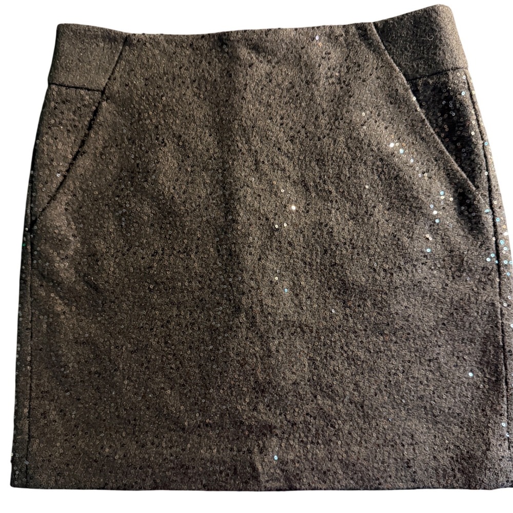 LOFT Black Sequin Wool Blend Mini Skirt Size 8 Pockets Holiday Party